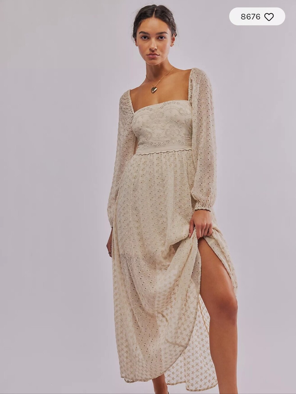 Free People Malina Embroidered Eyelet Maxi Dress Cream Ivory Size Small Like New